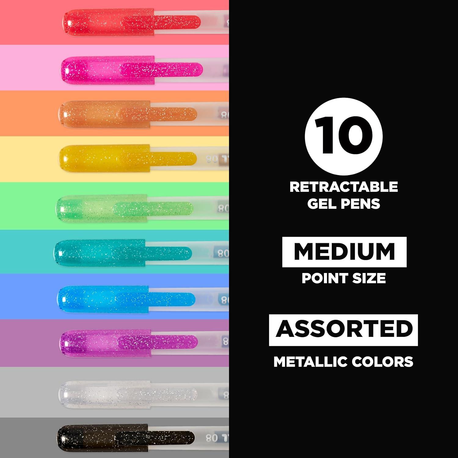 imageSAKURA Gelly Roll Retractable Gel Pens Colored  Stardust Glitter Gel ampamp Medium Point  for Journaling Art or Drawing  with Assorted Colored Ink  10 Pens1 Count Pack of 10