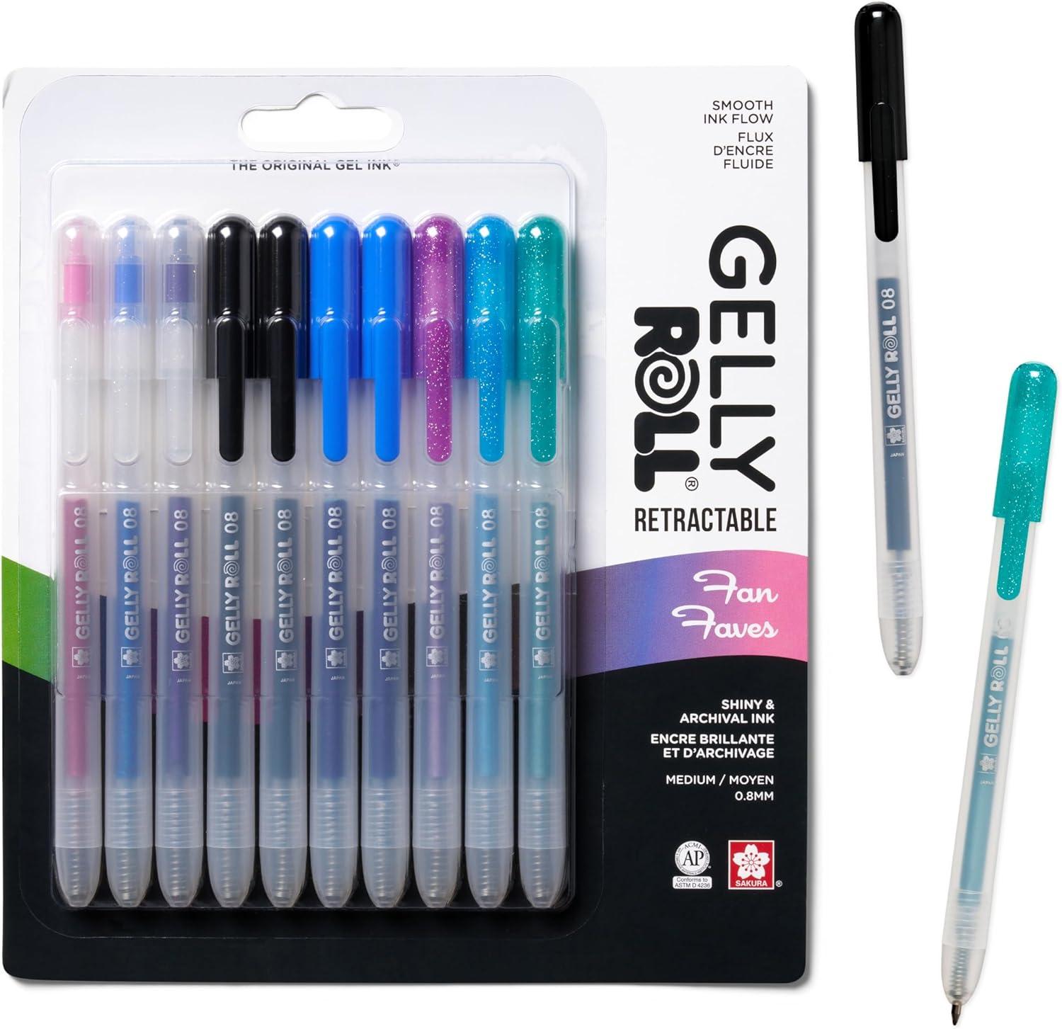 imageSAKURA Gelly Roll Retractable Gel Pens Colored  Stardust Glitter Gel ampamp Medium Point  for Journaling Art or Drawing  with Assorted Colored Ink  10 Pens1 Count Pack of 10