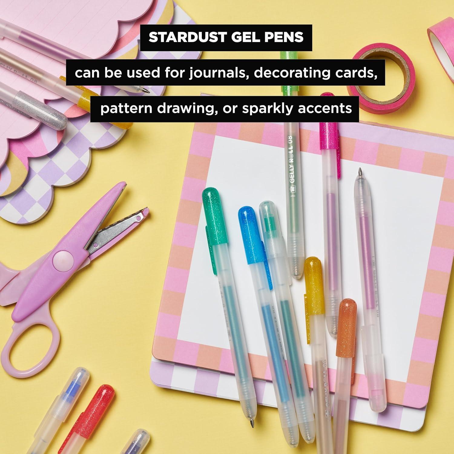 imageSAKURA Gelly Roll Retractable Gel Pens Colored  Stardust Glitter Gel ampamp Medium Point  for Journaling Art or Drawing  with Assorted Colored Ink  10 Pens1 Count Pack of 10