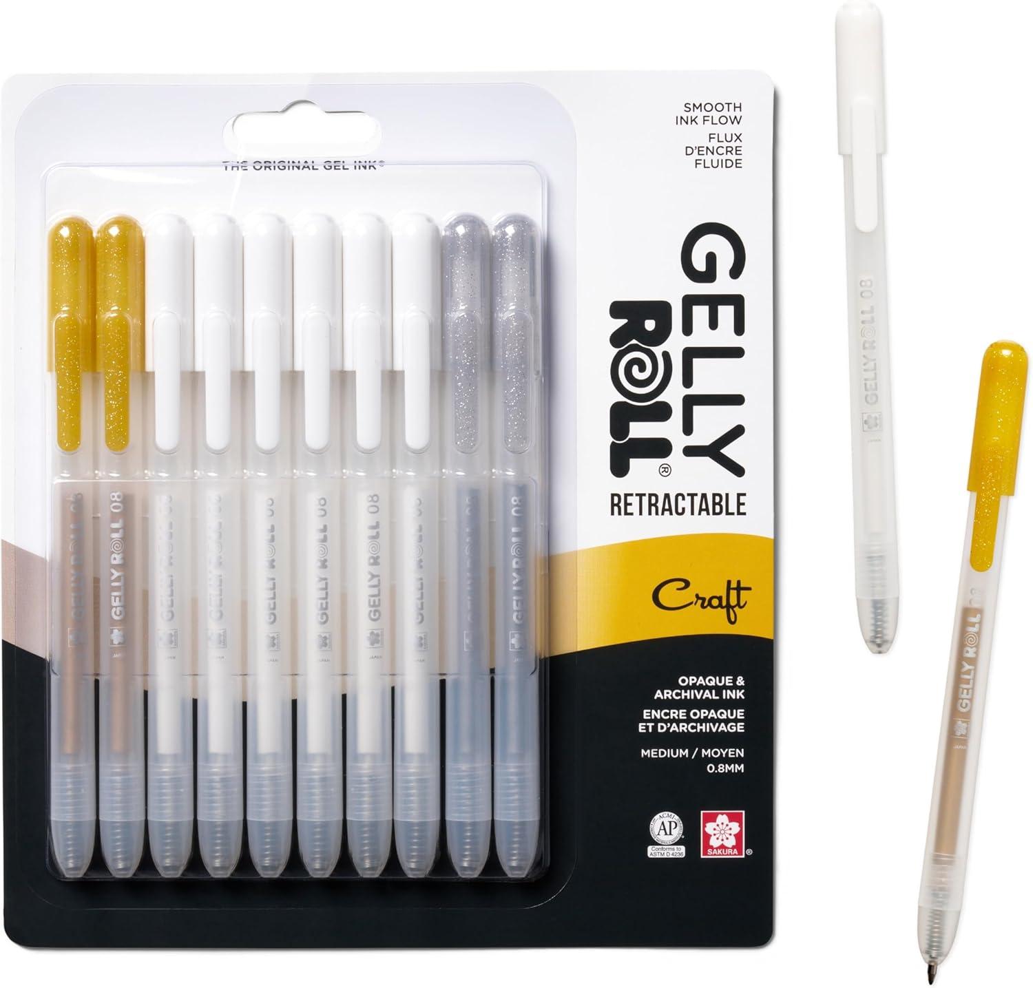 imageSAKURA Gelly Roll Retractable Gel Pens Colored  Stardust Glitter Gel ampamp Medium Point  for Journaling Art or Drawing  with Assorted Colored Ink  10 Pens1 Count Pack of 10