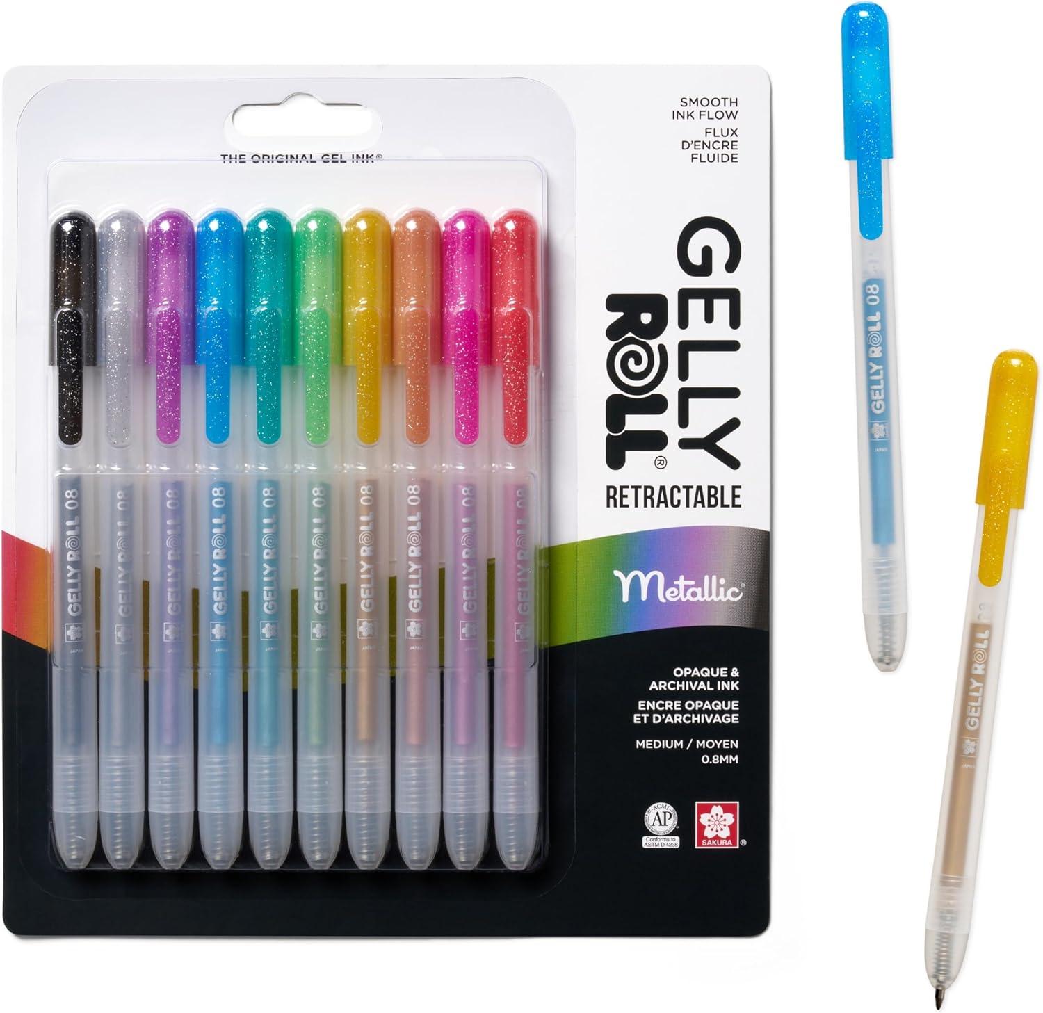 imageSAKURA Gelly Roll Retractable Gel Pens Colored  Stardust Glitter Gel ampamp Medium Point  for Journaling Art or Drawing  with Assorted Colored Ink  10 Pens1 Count Pack of 10