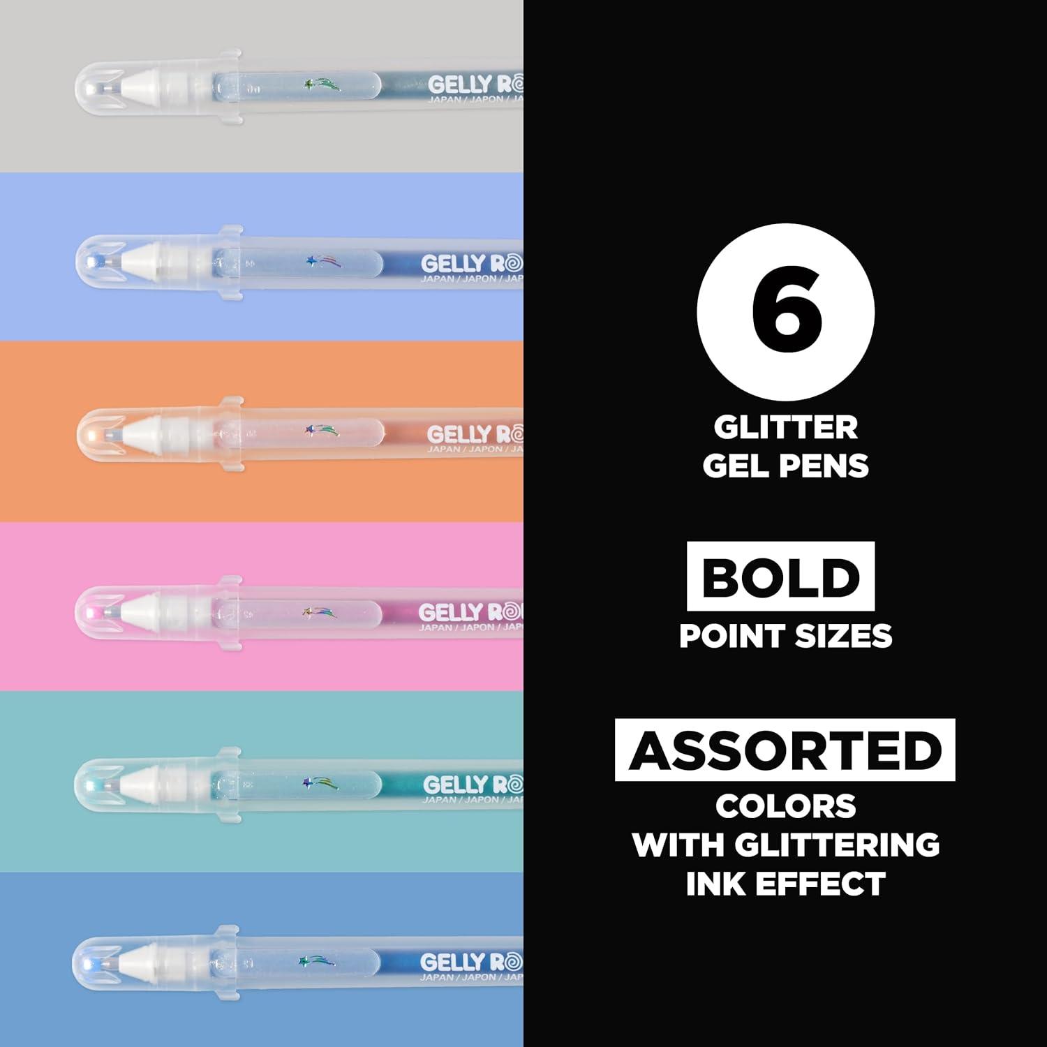 imageSAKURA Gelly Roll Stardust Galaxy Glitter Gel Pens  Bold Point Ink Pen for Lettering Drawing Invitations ampamp Stationery  Assorted Colored Ink  Bold Line  6 PackMeteor Glitter