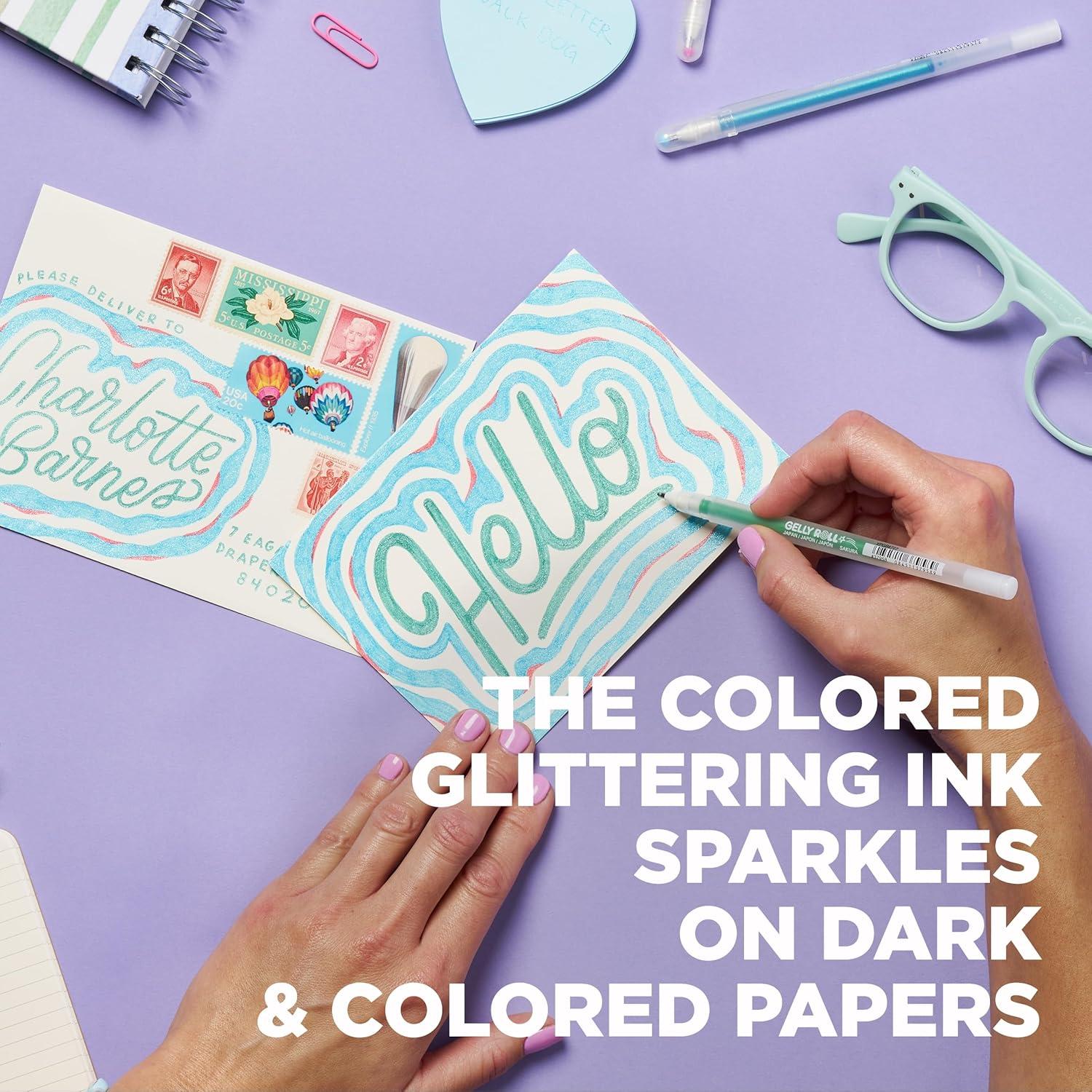 imageSAKURA Gelly Roll Stardust Galaxy Glitter Gel Pens  Bold Point Ink Pen for Lettering Drawing Invitations ampamp Stationery  Assorted Colored Ink  Bold Line  6 PackStardust Glitter