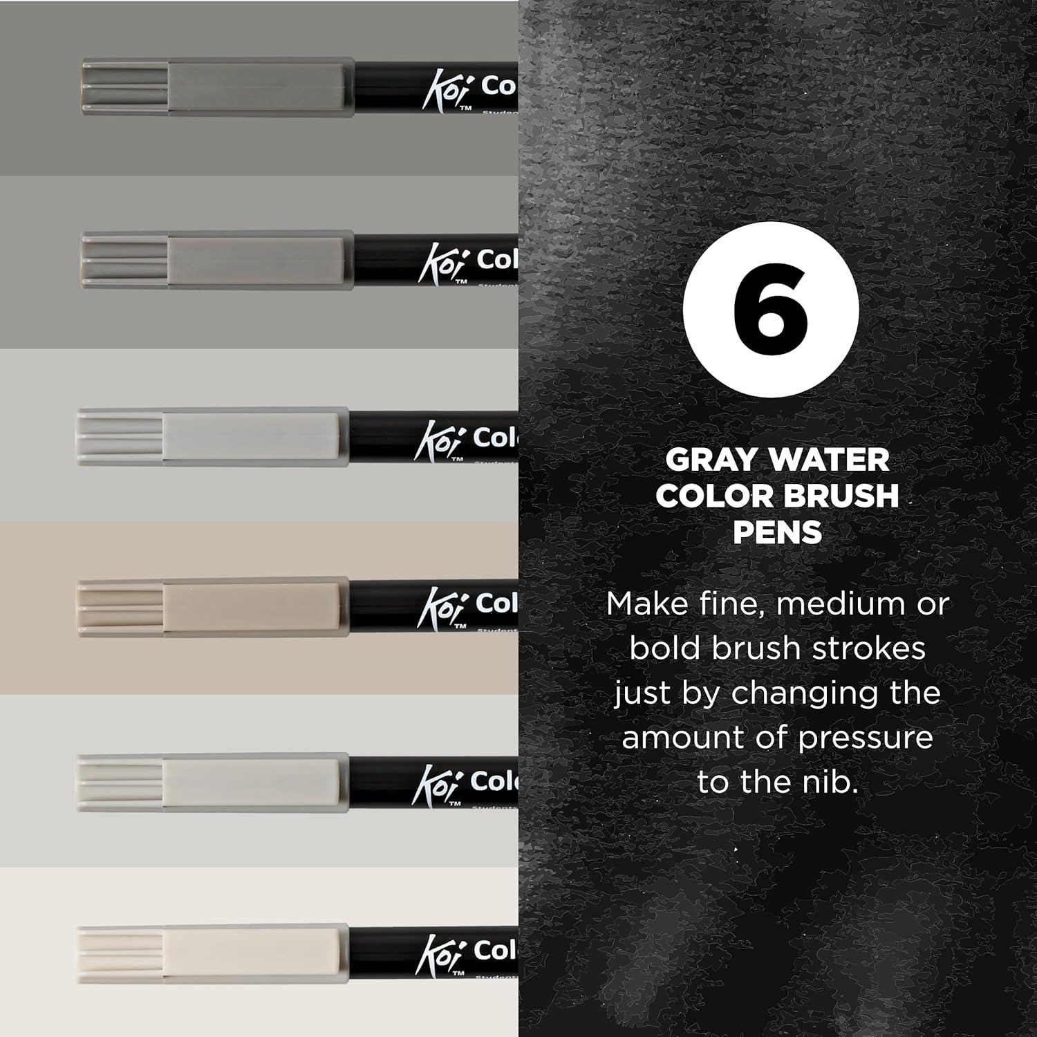imageSAKURA Koi Coloring Brush Pens  Watercolor Brush Pen Set  Assorted Colors  12 PackAsst Gray 6pc Set