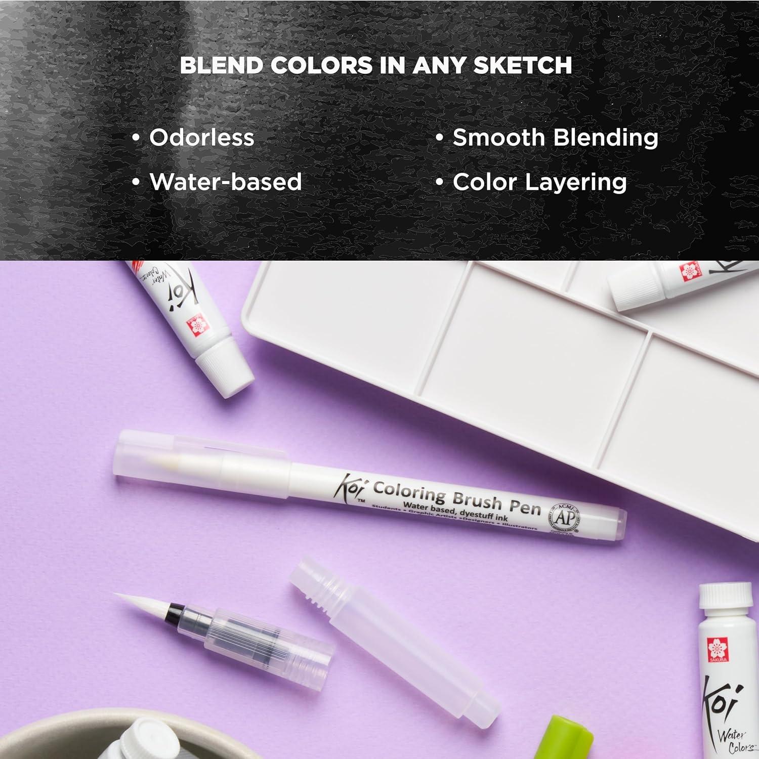 imageSAKURA Koi Coloring Brush Pens  Watercolor Brush Pen Set  Assorted Colors  48 PackBlender 2pk
