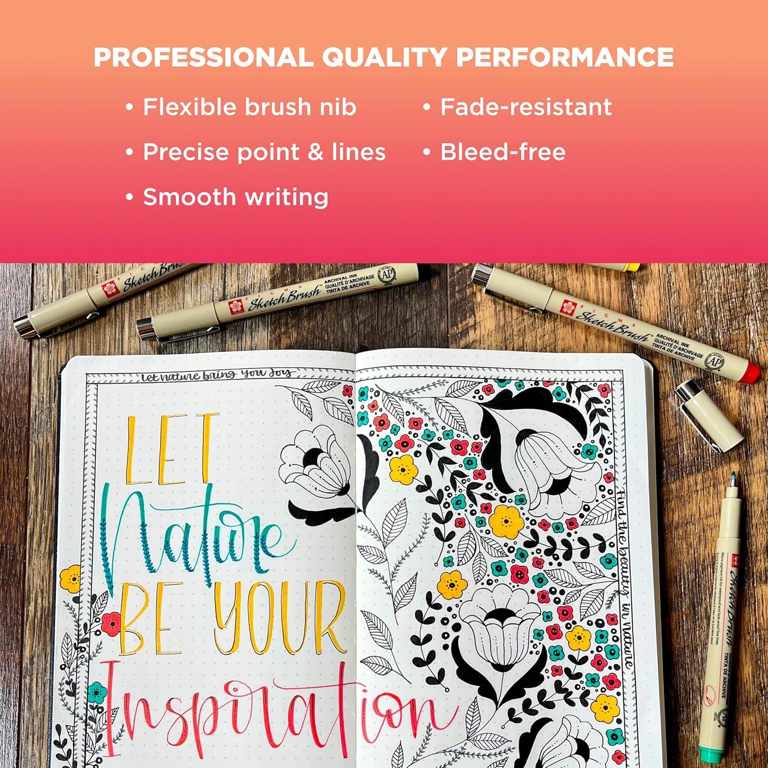 imageSAKURA Pigma Sketch Brush  Archival Ink Sketching Pens  Art Pens for Calligraphy Hand Lettering ampamp Writing  Assorted Archival Colors  8 Pack