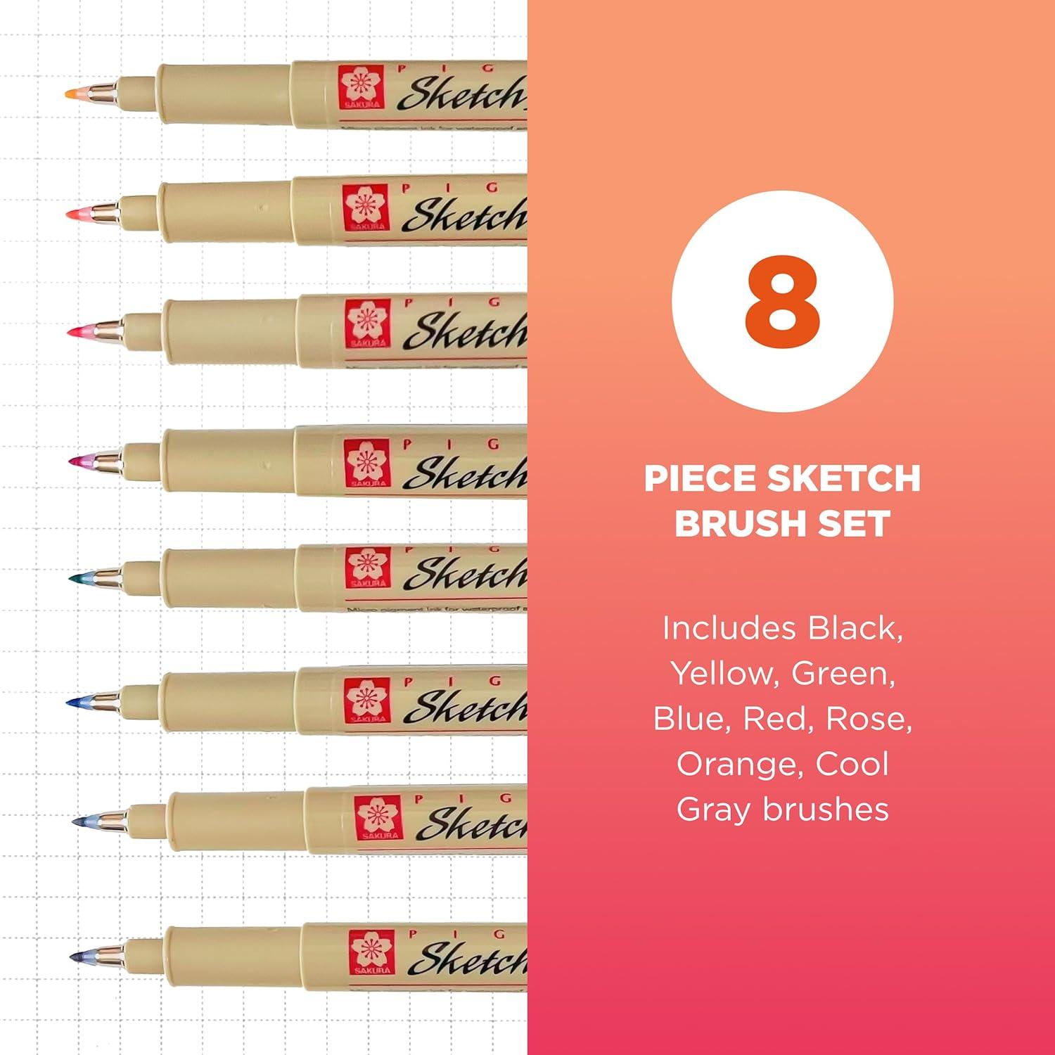 imageSAKURA Pigma Sketch Brush  Archival Ink Sketching Pens  Art Pens for Calligraphy Hand Lettering ampamp Writing  Assorted Archival Colors  8 Pack