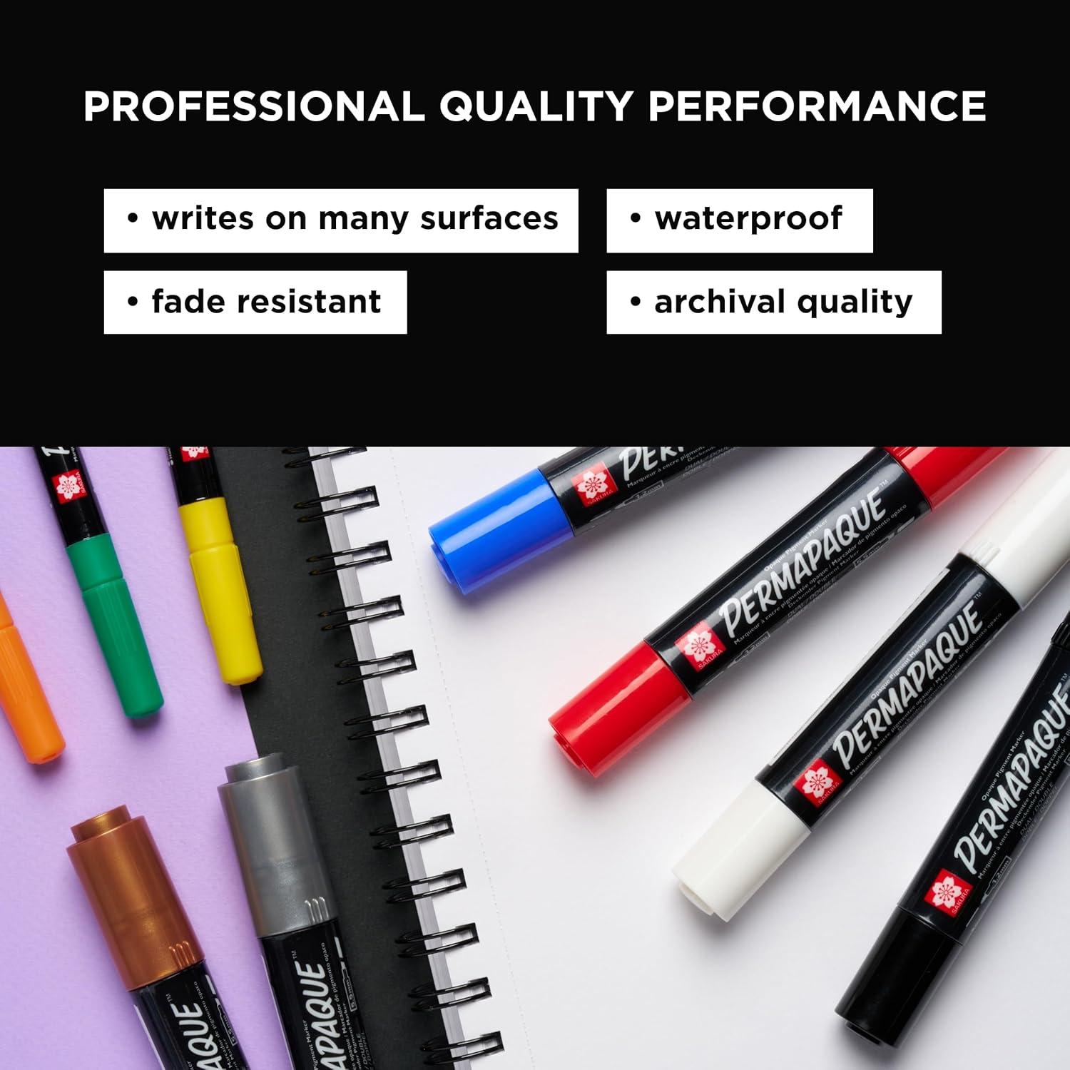 imageSakura Permapaque Paint Markers  Assorted Colors  12 ampamp 55 mm Dual Point Markers Pens  4 PackBasics
