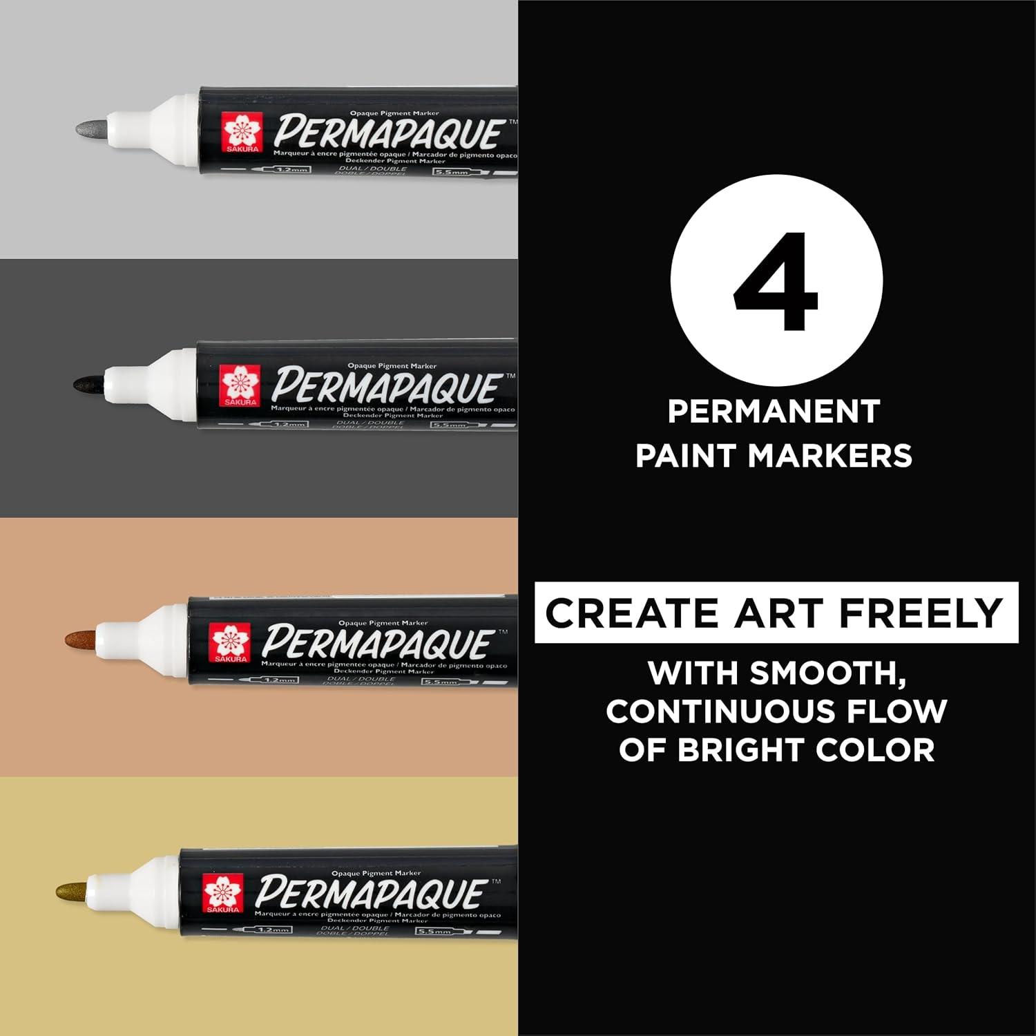 imageSakura Permapaque Paint Markers  Assorted Colors  12 ampamp 55 mm Dual Point Markers Pens  4 PackMetallics