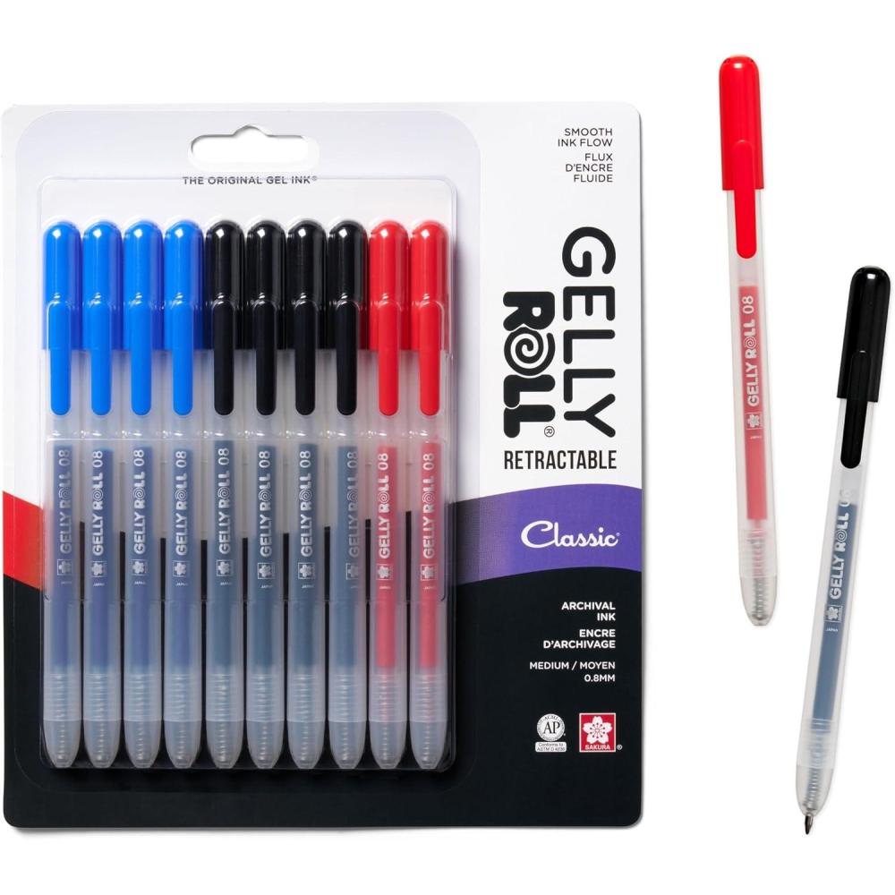imageSAKURA Gelly Roll Retractable Gel Pens Colored  Stardust Glitter Gel ampamp Medium Point  for Journaling Art or Drawing  with Assorted Colored Ink  10 Pens1 Count Pack of 10