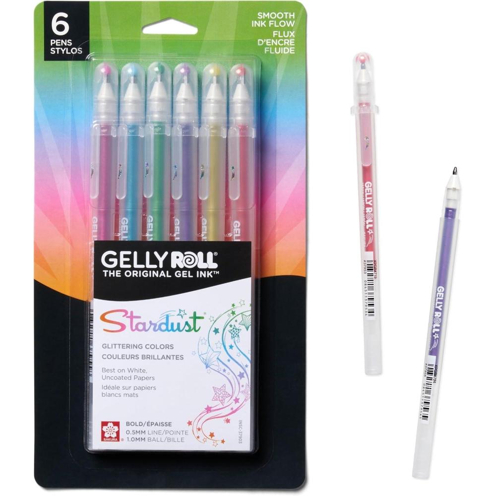 imageSAKURA Gelly Roll Stardust Galaxy Glitter Gel Pens  Bold Point Ink Pen for Lettering Drawing Invitations ampamp Stationery  Assorted Colored Ink  Bold Line  6 PackStardust Galaxy