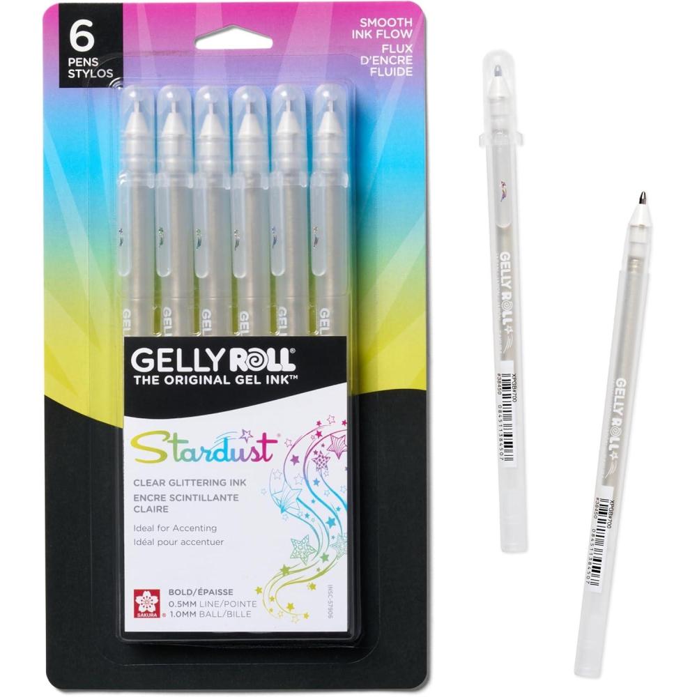 imageSAKURA Gelly Roll Stardust Galaxy Glitter Gel Pens  Bold Point Ink Pen for Lettering Drawing Invitations ampamp Stationery  Assorted Colored Ink  Bold Line  6 Pack6 Stardust Pens