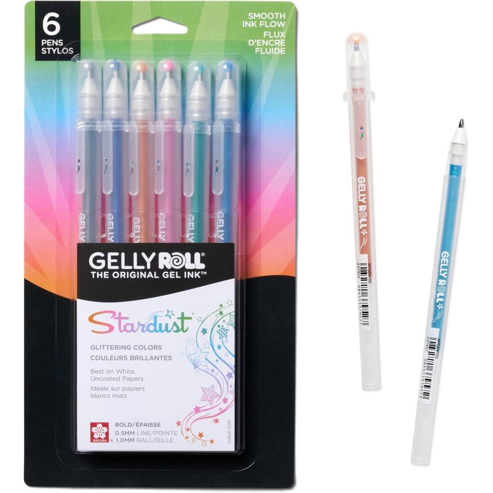 imageSAKURA Gelly Roll Stardust Galaxy Glitter Gel Pens  Bold Point Ink Pen for Lettering Drawing Invitations ampamp Stationery  Assorted Colored Ink  Bold Line  6 PackMeteor Glitter