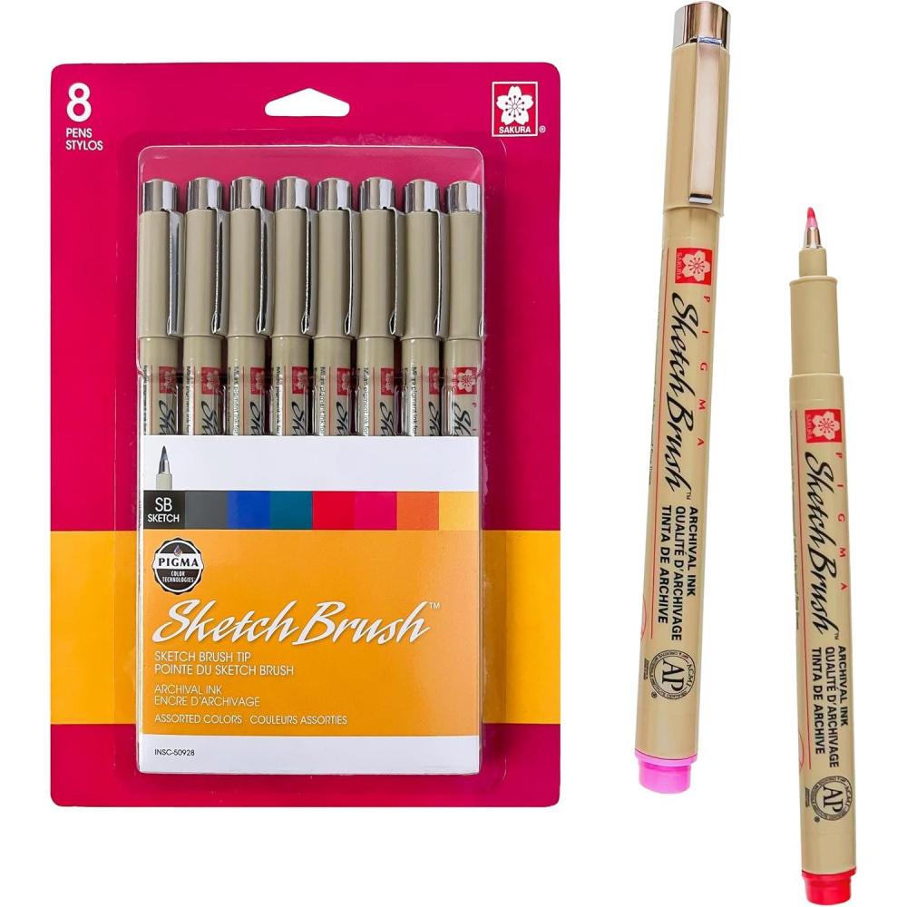 imageSAKURA Pigma Sketch Brush  Archival Ink Sketching Pens  Art Pens for Calligraphy Hand Lettering ampamp Writing  Assorted Archival Colors  8 Pack