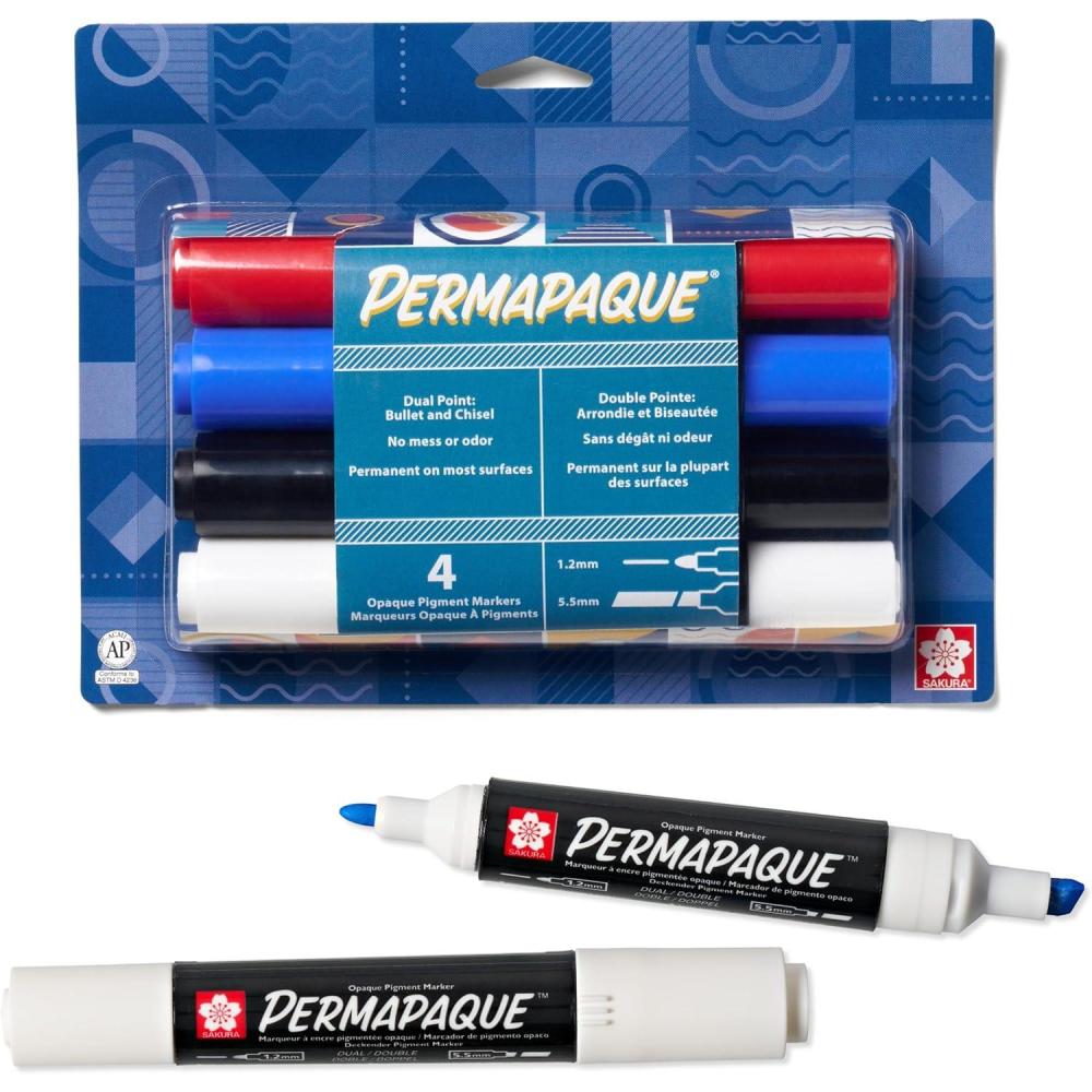 imageSakura Permapaque Paint Markers  Assorted Colors  12 ampamp 55 mm Dual Point Markers Pens  4 PackBasics