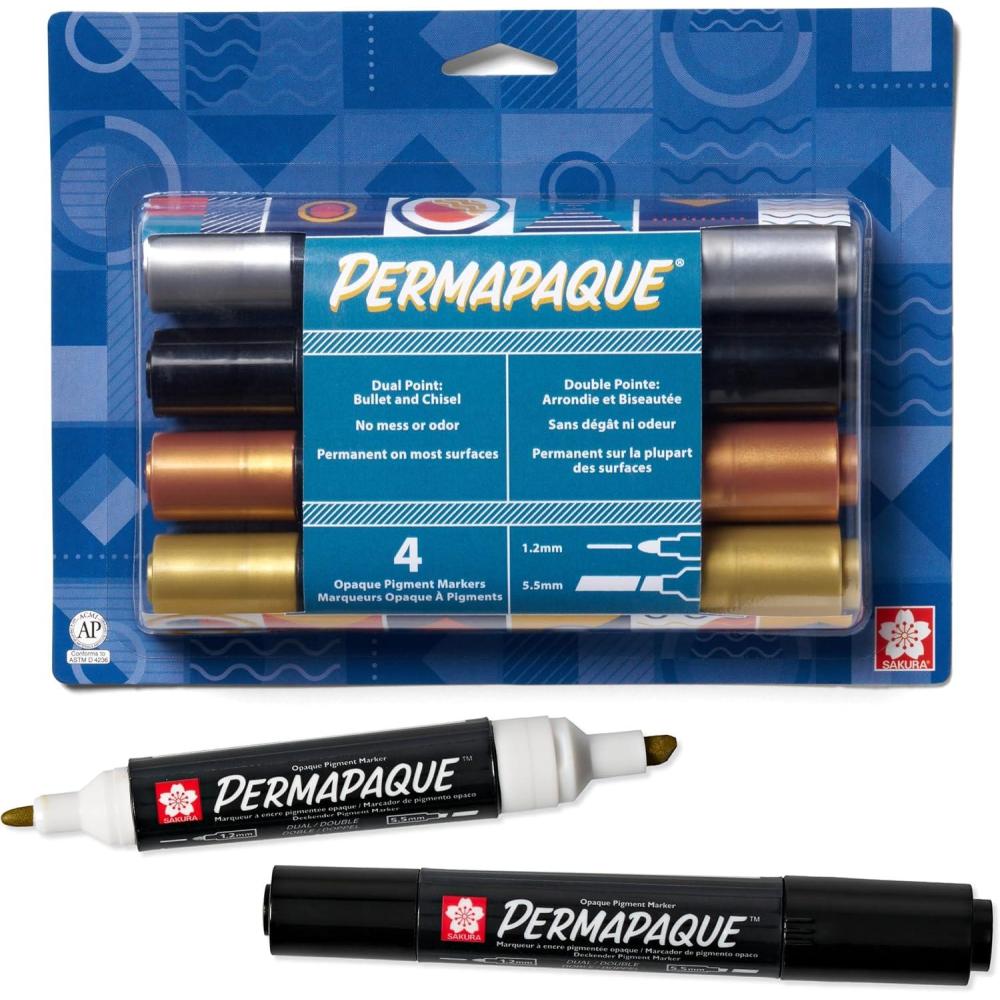 imageSakura Permapaque Paint Markers  Assorted Colors  12 ampamp 55 mm Dual Point Markers Pens  4 PackMetallics