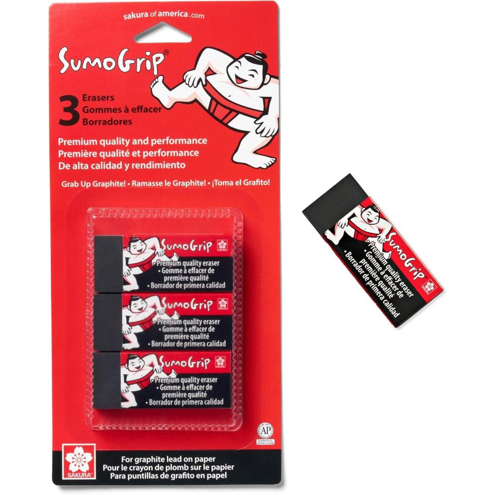 imageSakura SumoGrip Block Eraser  Microporous Erasers for School Drawing and Writing  Black Color  Small Size B803 PackSumoGrip Premium Block Eraser B80  3 CT