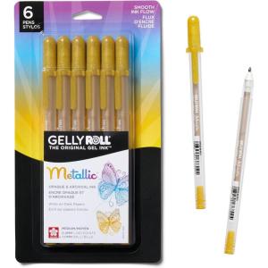 imageSAKURA Gelly Roll Metallic Gel Pens  Pens for Scrapbook Journals or Drawing  Metallic Silver Ink  Medium Line  6 PackMetallic Gold Ink