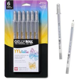 imageSAKURA Gelly Roll Metallic Gel Pens  Pens for Scrapbook Journals or Drawing  Metallic Silver Ink  Medium Line  6 PackMetallic Silver Ink