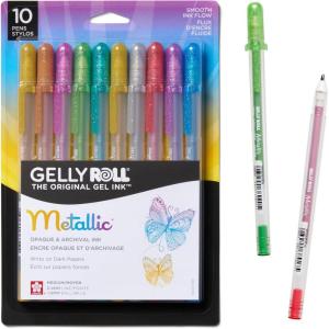 imageSAKURA Gelly Roll Metallic Gel Pens  Pens for Scrapbook Journals or Drawing  Metallic Silver Ink  Medium Line  6 PackMulti Colored10 Piece