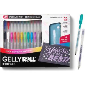imageSAKURA Gelly Roll Retractable Gel Pens Colored  Assorted Gel Color Pens with Different Effects  08 Medium Point Ink Pen for Journaling Art or Drawing  1 Pen Case  Assorted Colored Ink  24 Pens