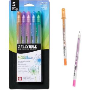 imageSAKURA Gelly Roll Silver Shadow Gel Pens  Bold Point Ink Pen for Lettering Drawing Invitations ampamp Stationery  Silver ampamp Colored Ink  Bold Line  5 PackSilver With Assorted Colored Ink
