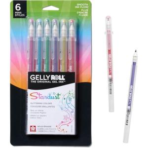 imageSAKURA Gelly Roll Stardust Galaxy Glitter Gel Pens  Bold Point Ink Pen for Lettering Drawing Invitations ampamp Stationery  Assorted Colored Ink  Bold Line  6 PackStardust Galaxy