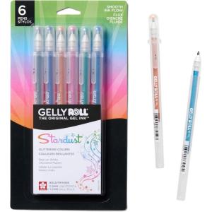 imageSAKURA Gelly Roll Stardust Galaxy Glitter Gel Pens  Bold Point Ink Pen for Lettering Drawing Invitations ampamp Stationery  Assorted Colored Ink  Bold Line  6 PackMeteor Glitter