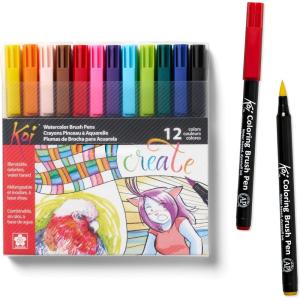 imageSAKURA Koi Coloring Brush Pens  Watercolor Brush Pen Set  Assorted Colors  12 PackAsst Color 12pc Set