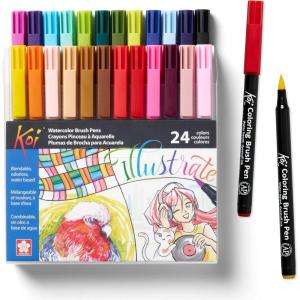 imageSAKURA Koi Coloring Brush Pens  Watercolor Brush Pen Set  Assorted Colors  12 PackAsst Color 24pc Set
