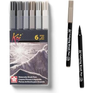 imageSAKURA Koi Coloring Brush Pens  Watercolor Brush Pen Set  Assorted Colors  12 PackAsst Gray 6pc Set