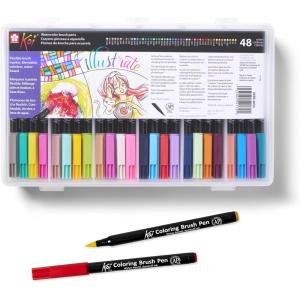 imageSAKURA Koi Coloring Brush Pens  Watercolor Brush Pen Set  Assorted Colors  48 Pack48 Color Set