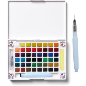 imageSAKURA Koi Pocket Field Sketch Kit  Watercolor Sets for Painting On The Go  48 Colors  1 Water Brush  1 Sponge  1 Mixing Palette