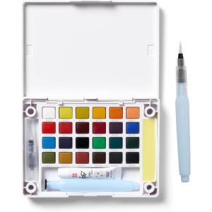 imageSAKURA Koi Pocket Field Sketch Kit  Watercolor Sets for Painting On the Go  24 Colors  Iridescent Medium 5 mL Tube  1 Water Brush  1 Sponge  1 Palette