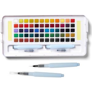 imageSAKURA Koi Studio Kit  Watercolor Sets for Studio Art or Art On the Go  60 Colors  2 Water Brushes  2 Sponges  2 Palettes