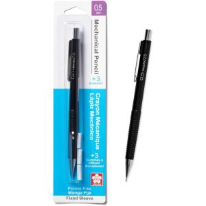 imageSAKURA Mechanical Pencil 07 mm  Pencil with 3 Eraser Refills  Fixed Sleeve for Using Rulers and Templates  Black05mm Pencil