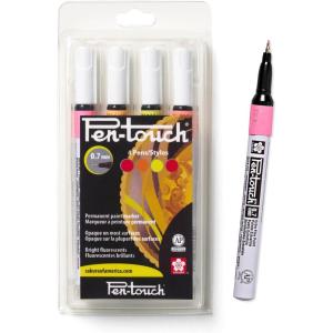imageSAKURA PenTouch Paint Markers  Permanent Marker Pen  Assorted Fluorescent Colors  Extra Fine Tip Size  4 Pack