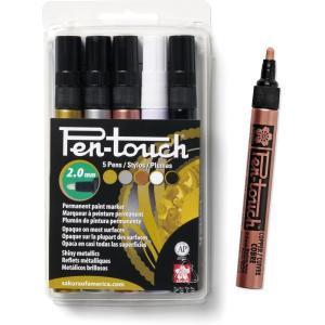imageSAKURA PenTouch Paint Markers  Permanent Marker Pen  Assorted Metallic Colors  Medium Tip Size  5 Pack