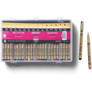 imageSAKURA Pigma Micron Fineliner Pens  Archival Black and Colored Ink Pens  Pens for Writing Drawing or Journaling  Assorted Point Sizes  73 Pack with Container