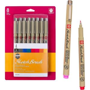 imageSAKURA Pigma Sketch Brush  Archival Ink Sketching Pens  Art Pens for Calligraphy Hand Lettering ampamp Writing  Assorted Archival Colors  8 Pack