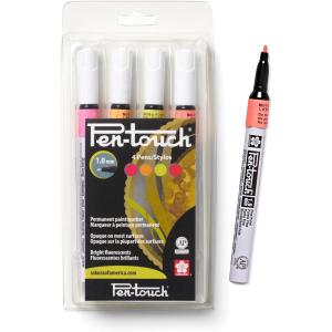 imageSakura PenTouch Paint Markers  Permanent Marker Pen  Assorted Fluorescent Colors  Medium Tip Size  4 Pack