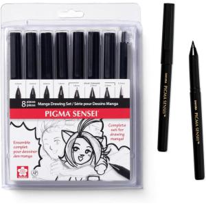 imageSakura Pigma Sensei Manga Drawing Kit  Archival Black Ink Pens with Pencil ampamp Eraser  Pens for Drawing Manga Cartoon ampamp More  Assorted Nib Sizes  6 Pack8PC Drawing Set