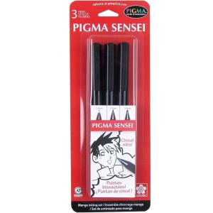 imageSakura Pigma Sensei Manga Drawing Kit  Archival Black Ink Pens with Pencil ampamp Eraser  Pens for Drawing Manga Cartoon ampamp More  Assorted Nib Sizes  6 Pack3PC Black Chisel Set
