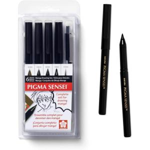 imageSakura Pigma Sensei Manga Drawing Kit  Archival Black Ink Pens with Pencil ampamp Eraser  Pens for Drawing Manga Cartoon ampamp More  Assorted Nib Sizes  6 Pack6PC Drawing Set