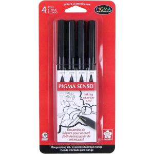 imageSakura Pigma Sensei Manga Drawing Kit  Archival Black Ink Pens with Pencil ampamp Eraser  Pens for Drawing Manga Cartoon ampamp More  Assorted Nib Sizes  6 Pack4PC Black Set