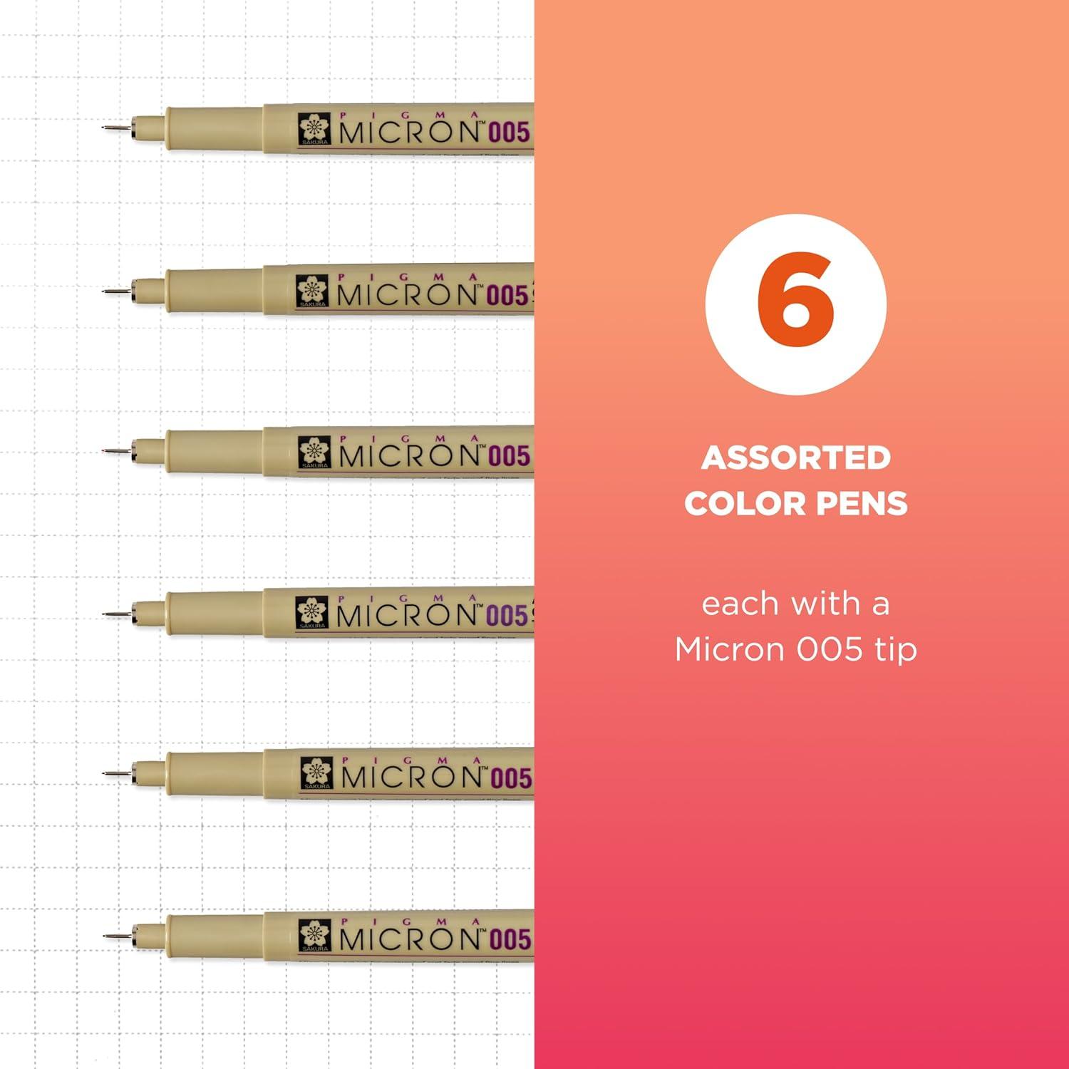 imageSAKURA Pigma Micron Fineliner Pens 03 Tip Size Archival Asst Colors 6 PK 50049005 Tip