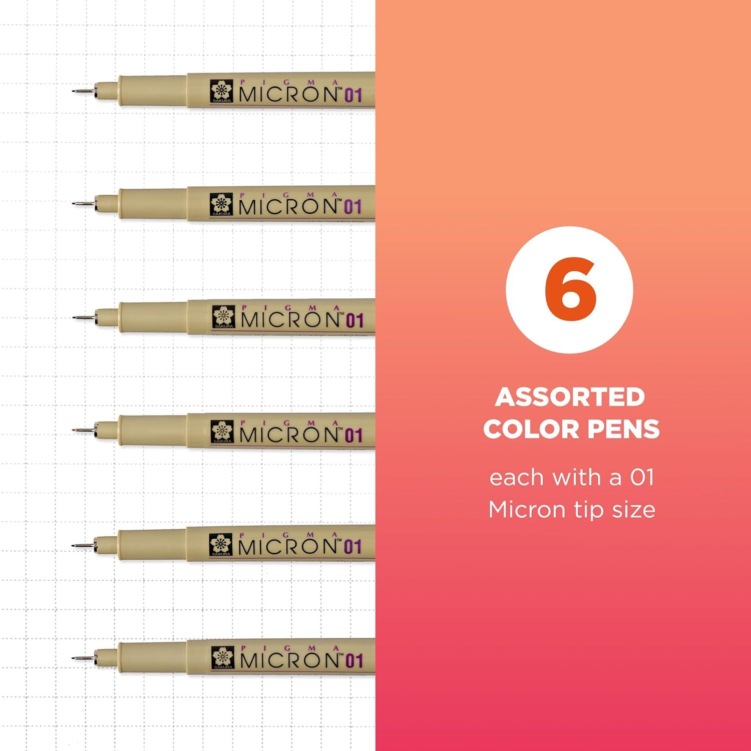 imageSAKURA Pigma Micron Fineliner Pens 03 Tip Size Archival Asst Colors 6 PK 5004901 Tip