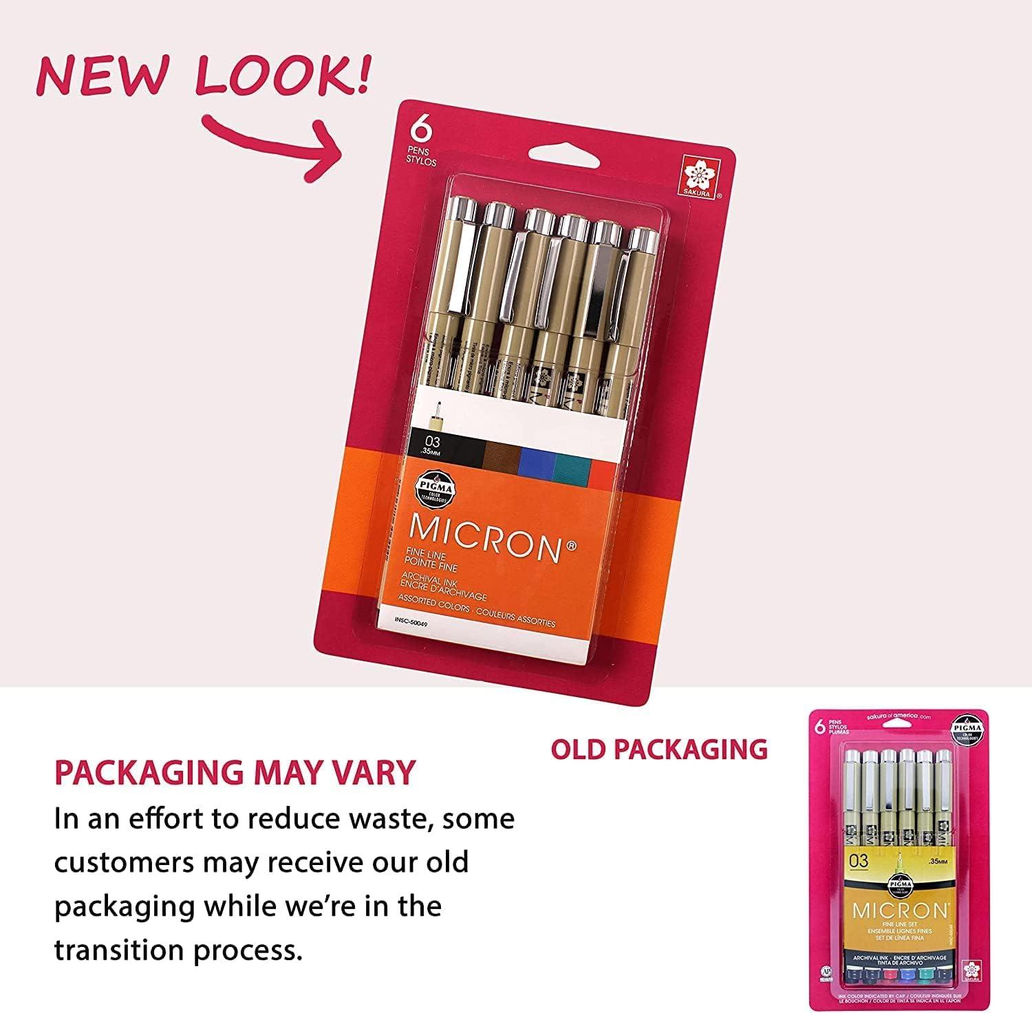 imageSAKURA Pigma Micron Fineliner Pens 03 Tip Size Archival Asst Colors 6 PK 5004903 Tip
