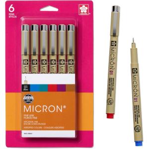 imageSAKURA Pigma Micron Fineliner Pens 03 Tip Size Archival Asst Colors 6 PK 5004901 Tip