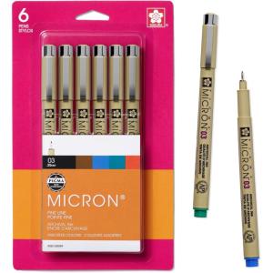 imageSAKURA Pigma Micron Fineliner Pens 03 Tip Size Archival Asst Colors 6 PK 5004903 Tip